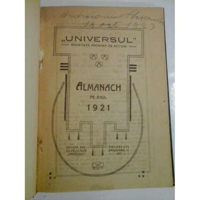 ALMANACH  PE  ANUL  1921  -  UNIVERSUL  Societate Anonima pe Actiuni 